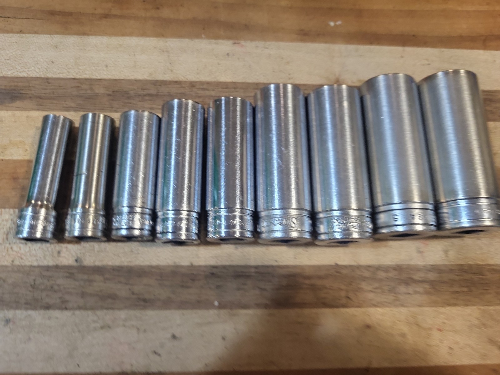 Snap-On 9 Pc. 3/8″ Dr. 6 Pt. SAE Deep Socket Set 209SFS 3/8″-7/8″ GUC 🔥 🇺🇸