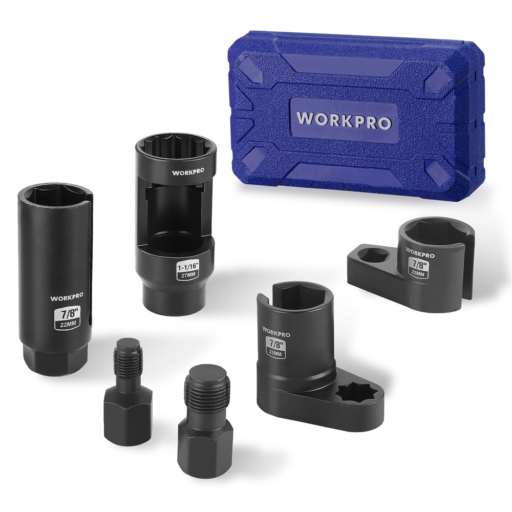 WORKPRO 6x O2 Oxygen Sensor Socket 3/8″ 1/2″ Dr Removal Tool Thread Chaser Set