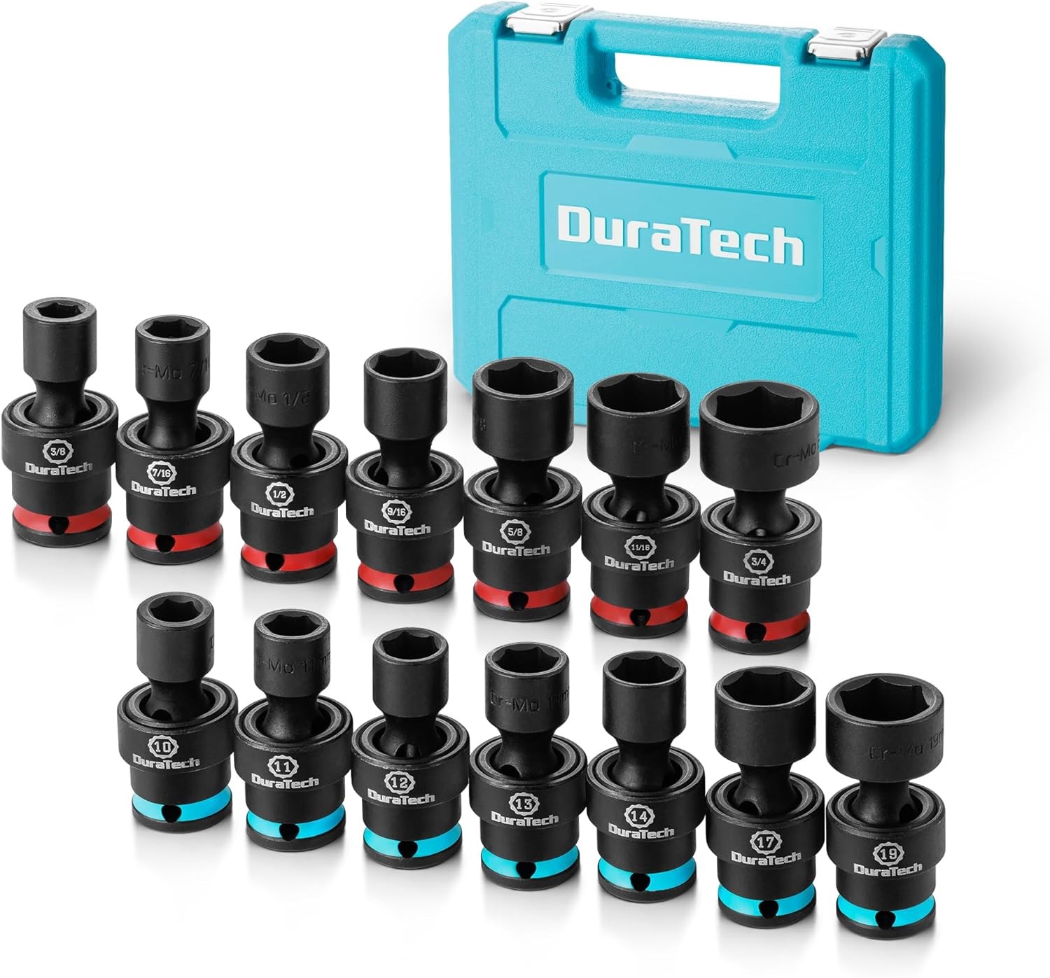 DURATECH 11PC/13PC/16PC 3/8″/1/2″ Impact Swivel Socket Set Shallow Wobble Socket