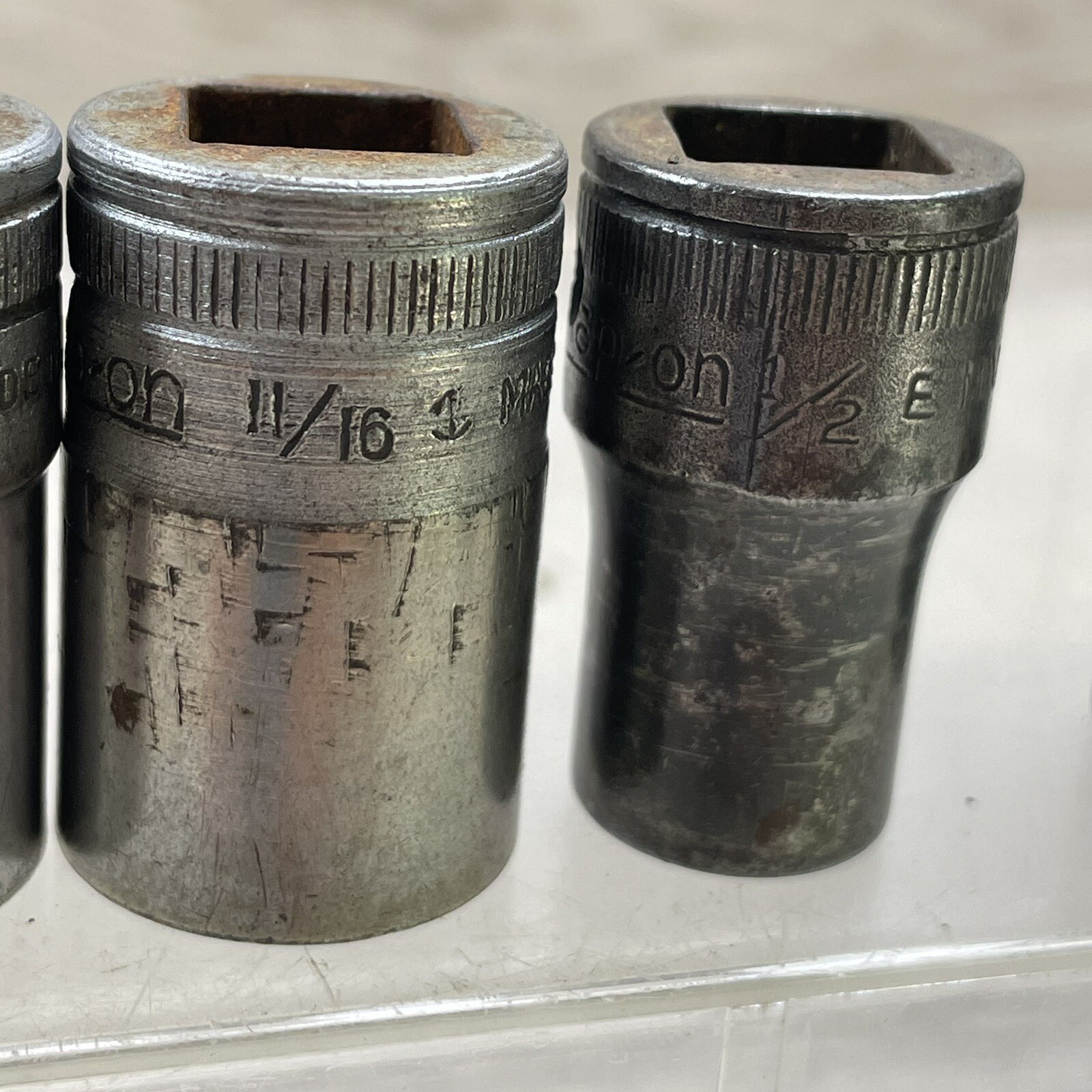 Snap On USA Socket Set 1/2” Drive 12 Point 1 3/16 + 1 1/8 + 1 + 19/32 + 11/16 +
