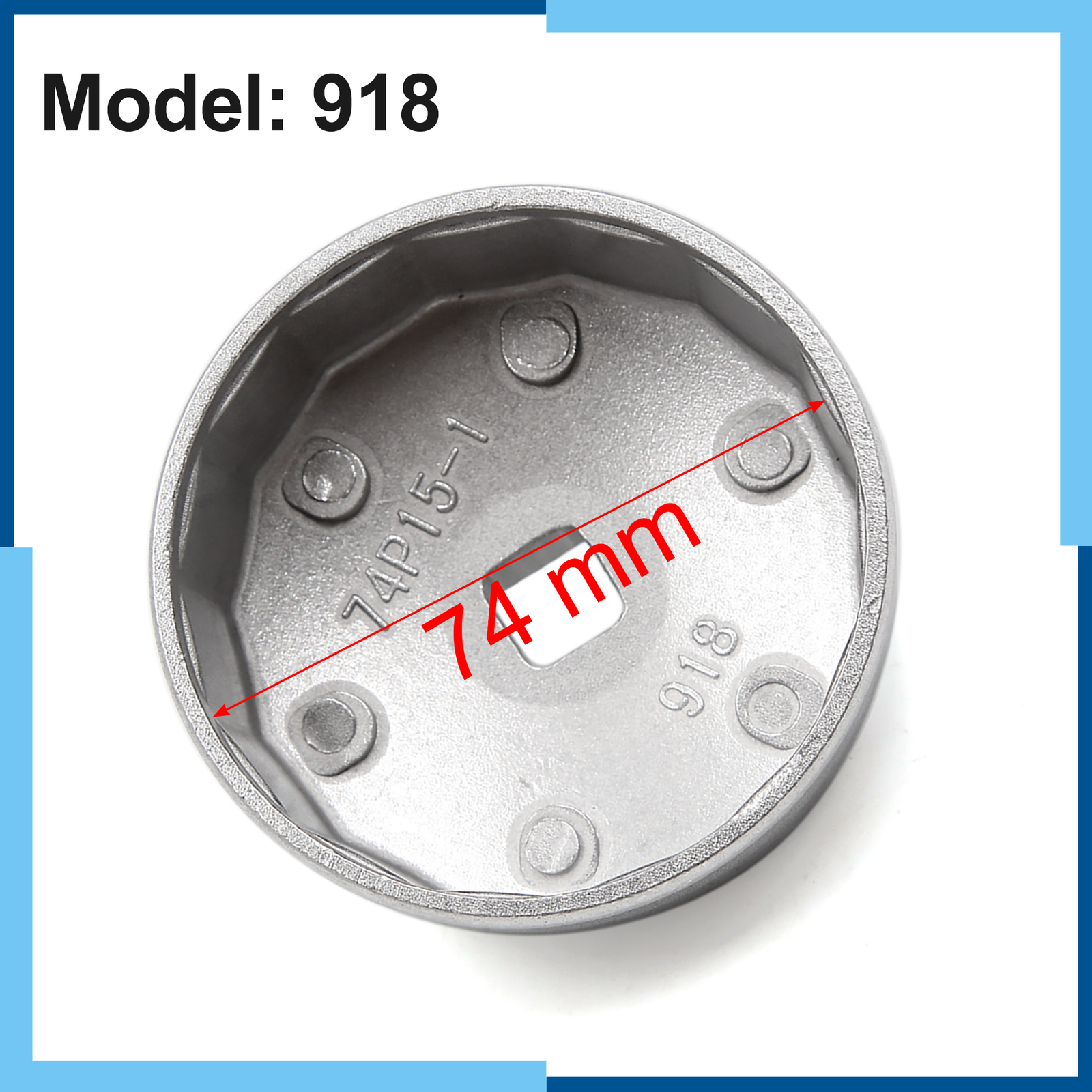 Universal Pack (1) 74mm Inner Dia 15 Flute Oil Filter Cap Wrench Socket Tool