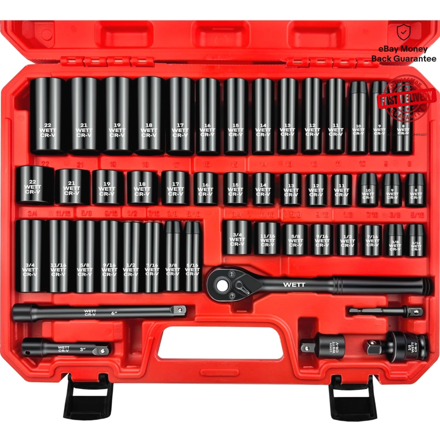 Comprehensive 50Pcs 3/8″ Drive Impact Socket Set – Includes Ratchet & Extensions