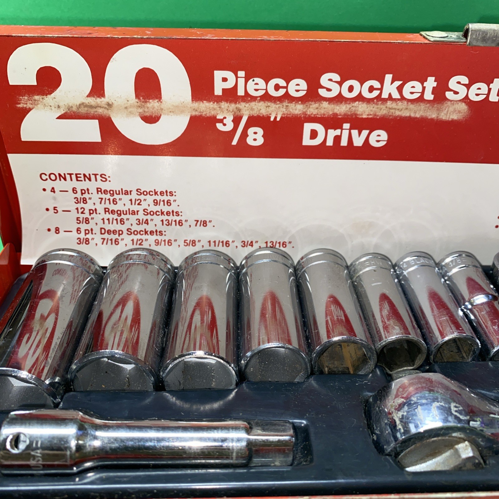 1953 Vintage 20PC Blackhawk 3/8 Drive SAE Socket Set W/Metal Case
