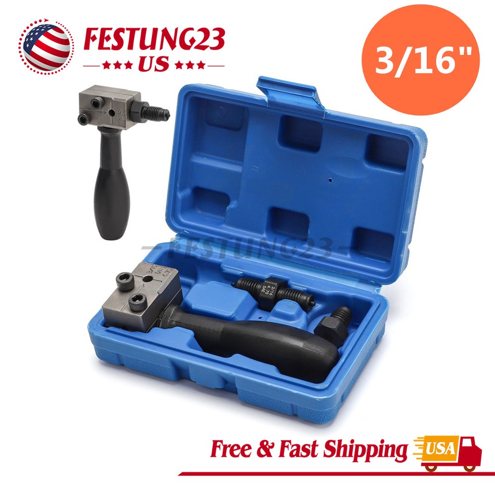 Car Brake Line Double Flaring Kit 45° Handheld Pipe Flares Tool 3/16″ w/ Storage