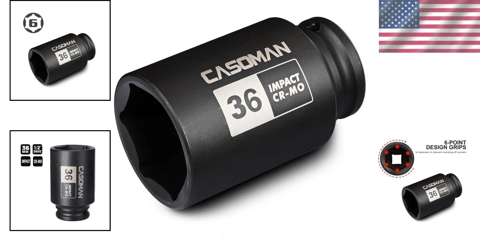 Durable 36mm Deep 6 Point Socket for Axle Removal 1/2 Inch Drive Corrosion Proof