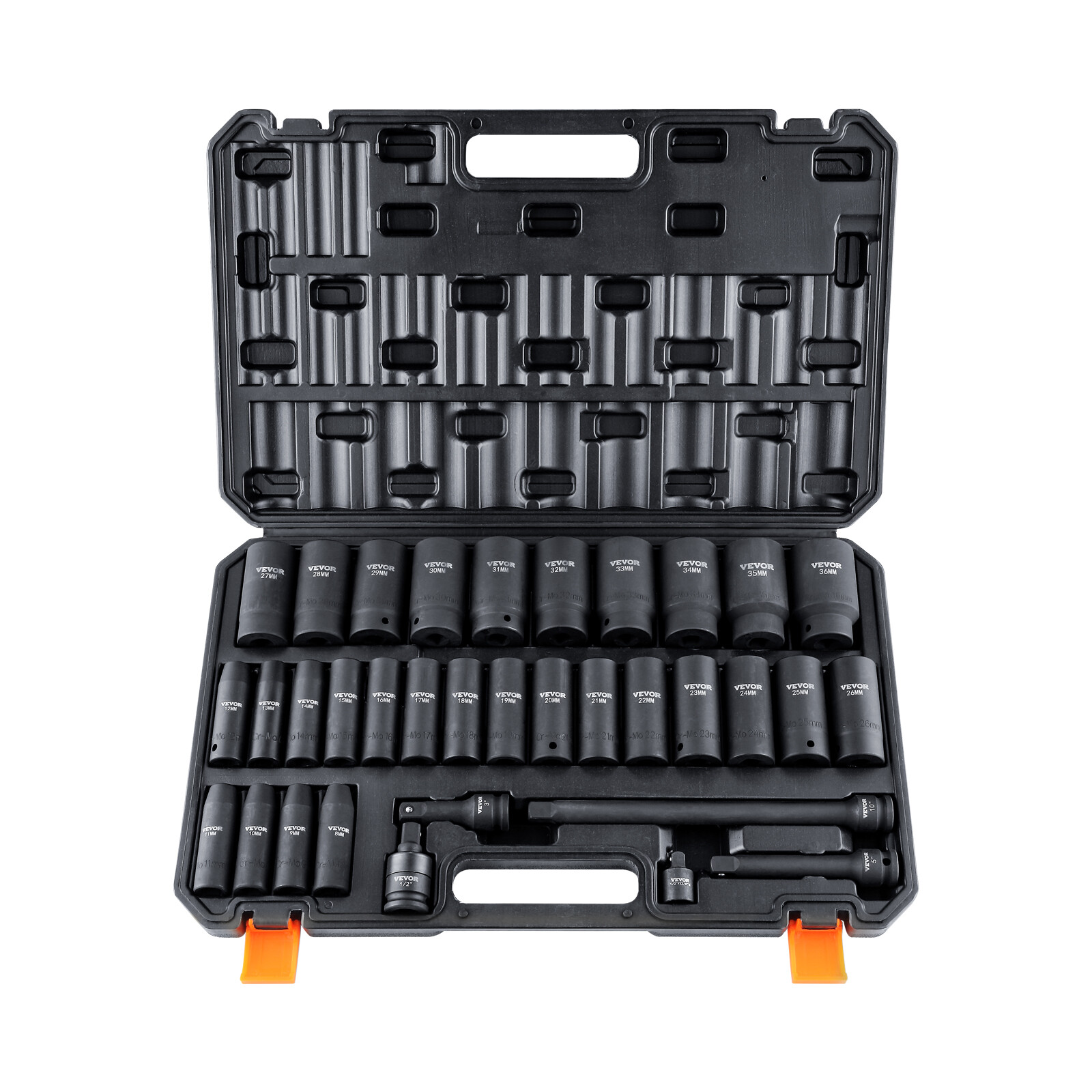 VEVOR Impact Sockets Set 34pcs 6-Point 1/2in Drive Bit Ratchet Tool Kit Case