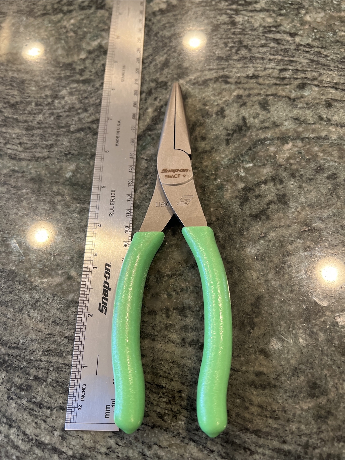 Snap-On 96acf 8″ talon grip needle nose pliers green new