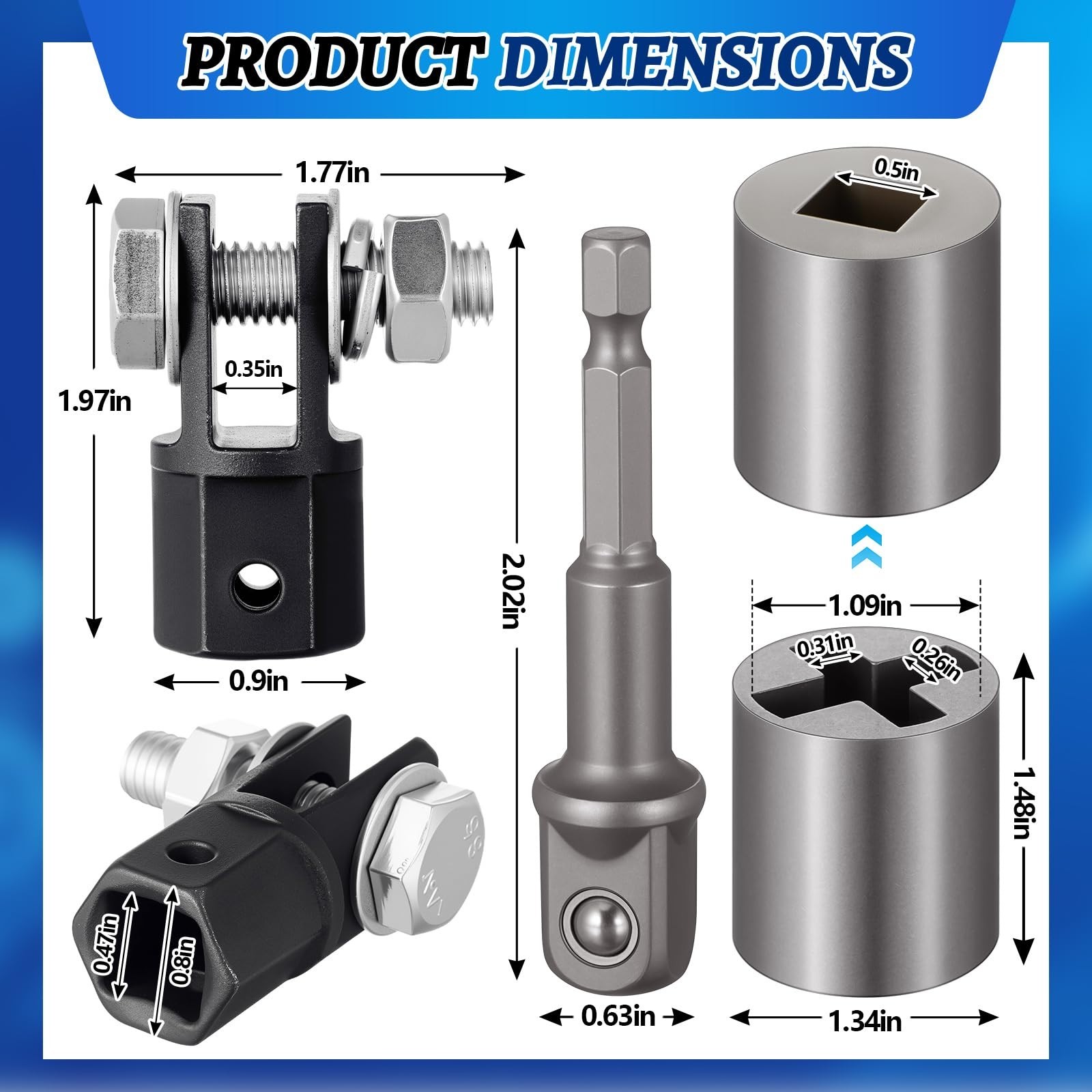 3 Pcs Heavy-Duty Scissor Jack Adapter Set for Hand Drill & Impact Wrench, 1/2″ S