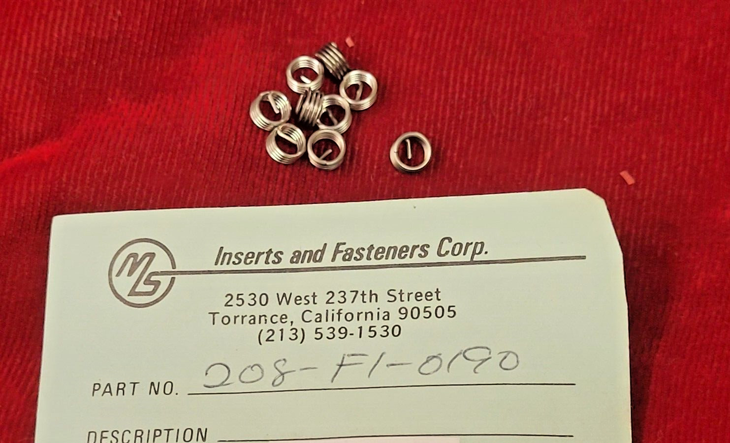 208-F1-0190 10-32 X .0190 Thread Repair Inserts LOT OF 10 Perma Coil Fits Heli