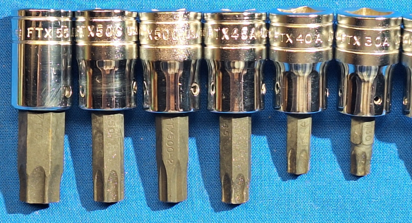 1986 Snap-On 211FTXY +1 12pc Torx bit socket set T55-T8 Includes FTX500 GM torx