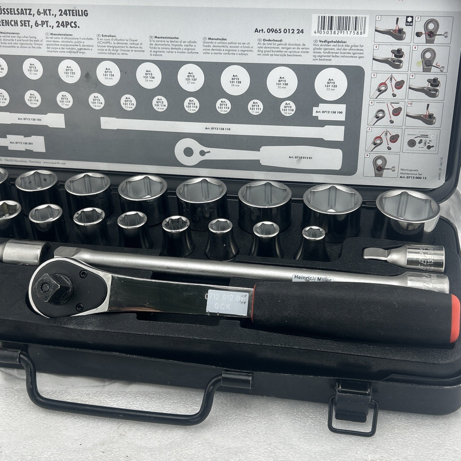 Wurth Zebra 1/2 Inch Multi Socket Wrench Assortment 24 Pieces 096513023 10-32MM