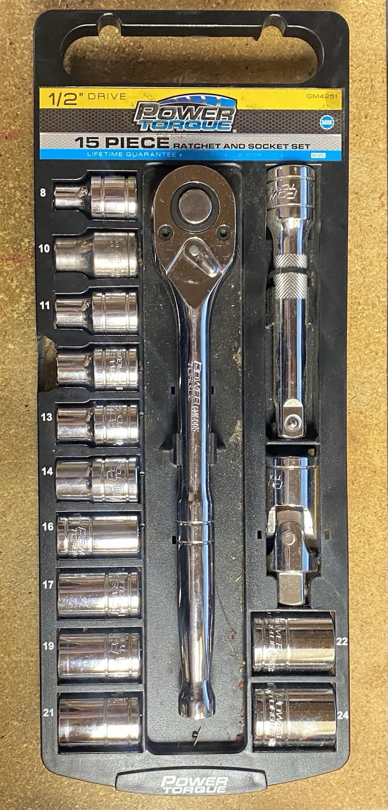 Power Torque rachet and socket set, 15 pc, Metric sockets, 1/2″ Drive Mdl GM4251