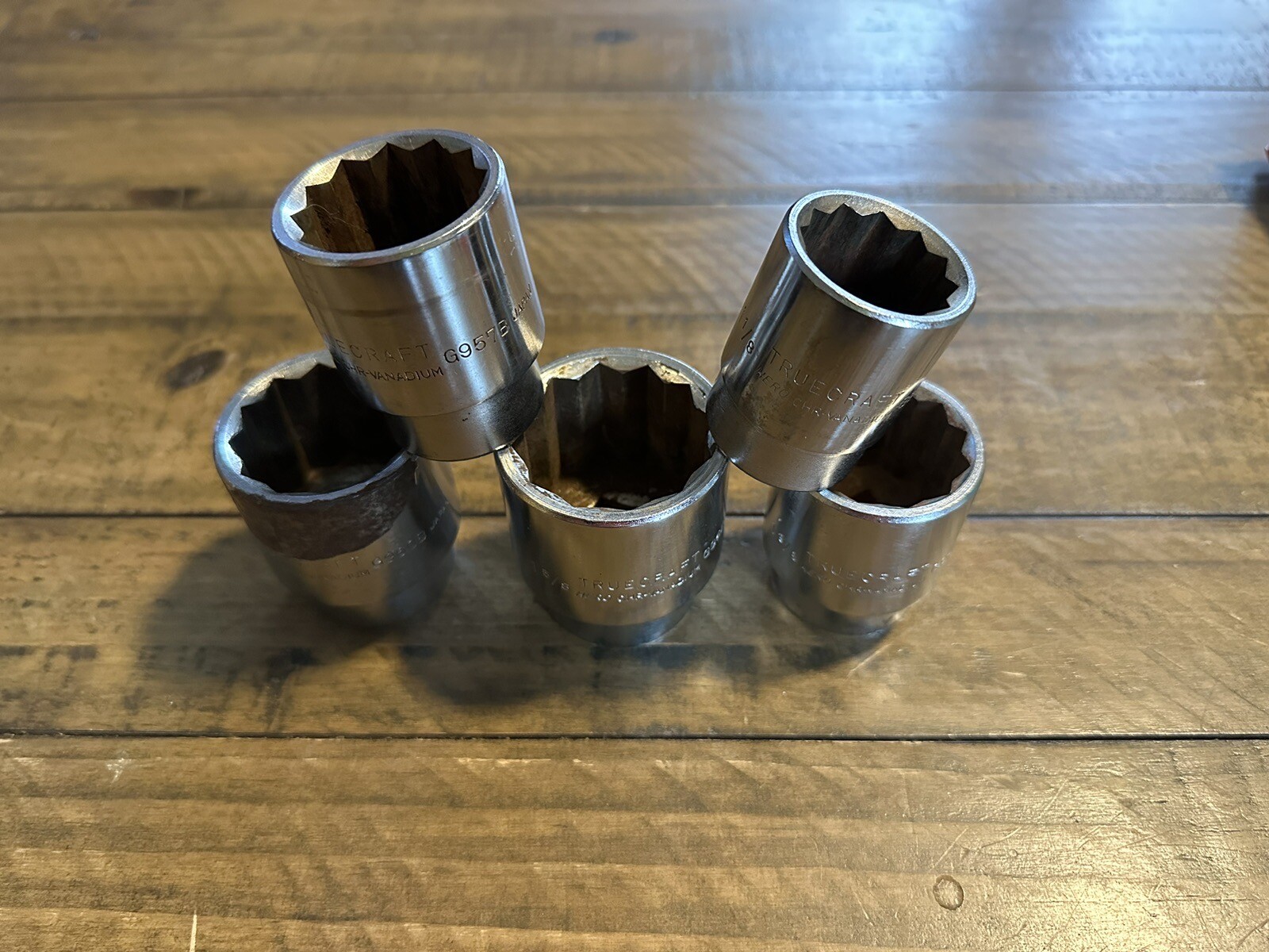 Lot Of 5 Truecraft 3/4″ Dr., 12 point. Chrome Sockets, 1 1/8,1 5/16,1 3/8 1 1/2