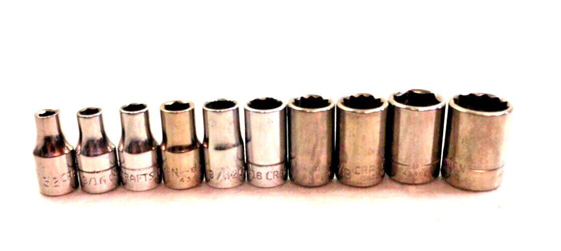 Craftsman 10-piece 6 & 12 Point low 1/4″Drive SAE Sockets 5/32-1/2 43481-43807