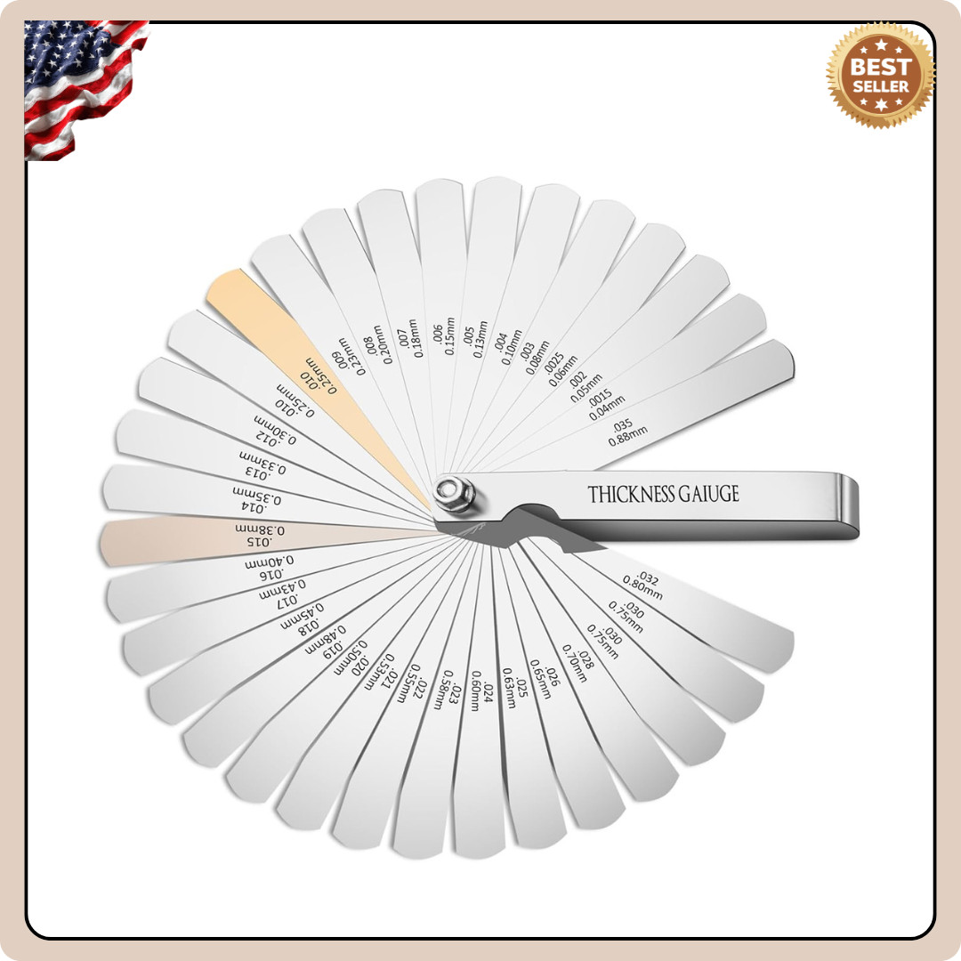 32 Blades Feeler Gauge Set Stainless Steel Thickness Gauge 0.04–0.88mm Dual Metr