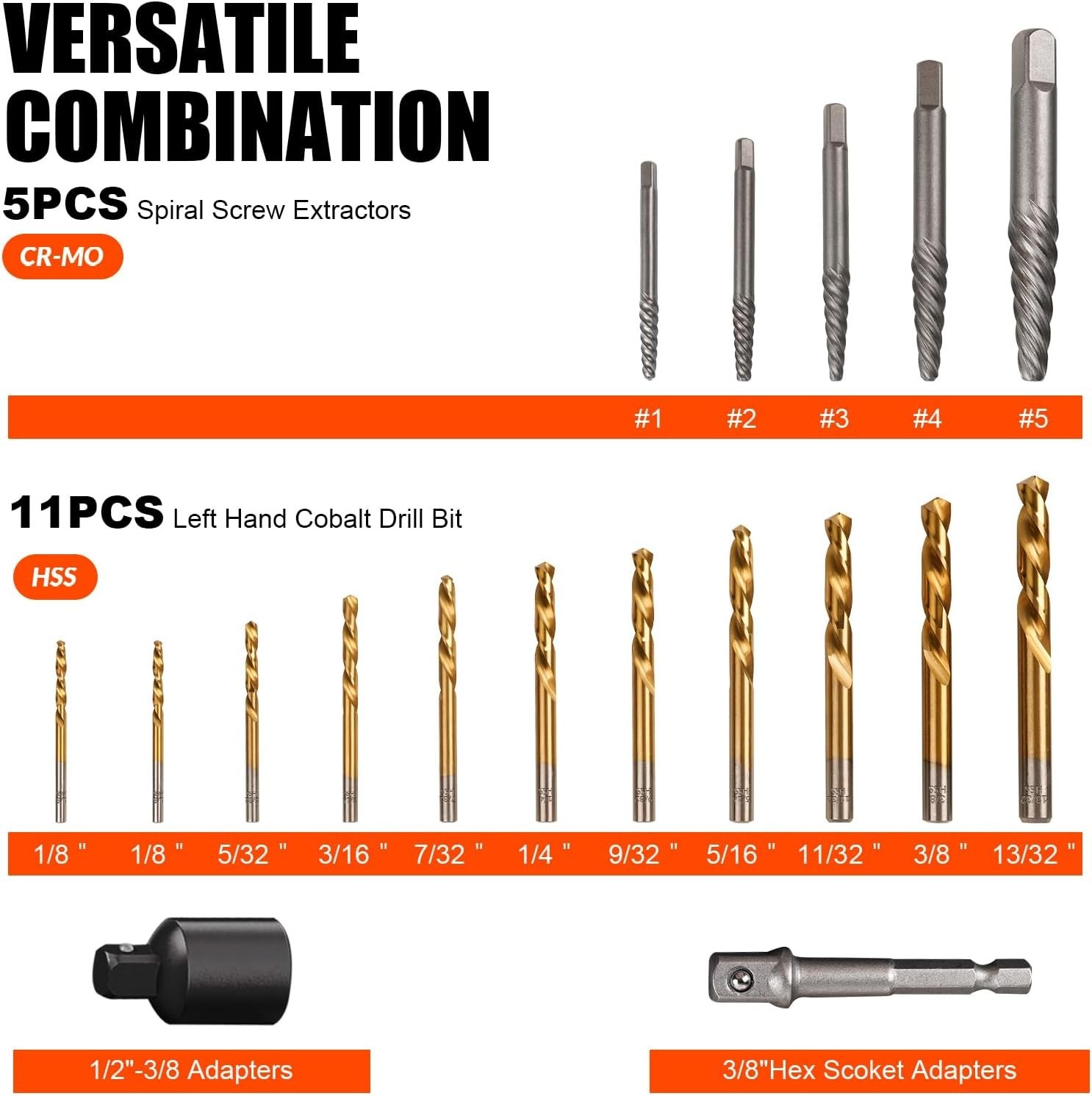 Heavy-Duty 42-Piece Bolt Extractor & Cobalt Bit Set for Stripped, Frozen Screws