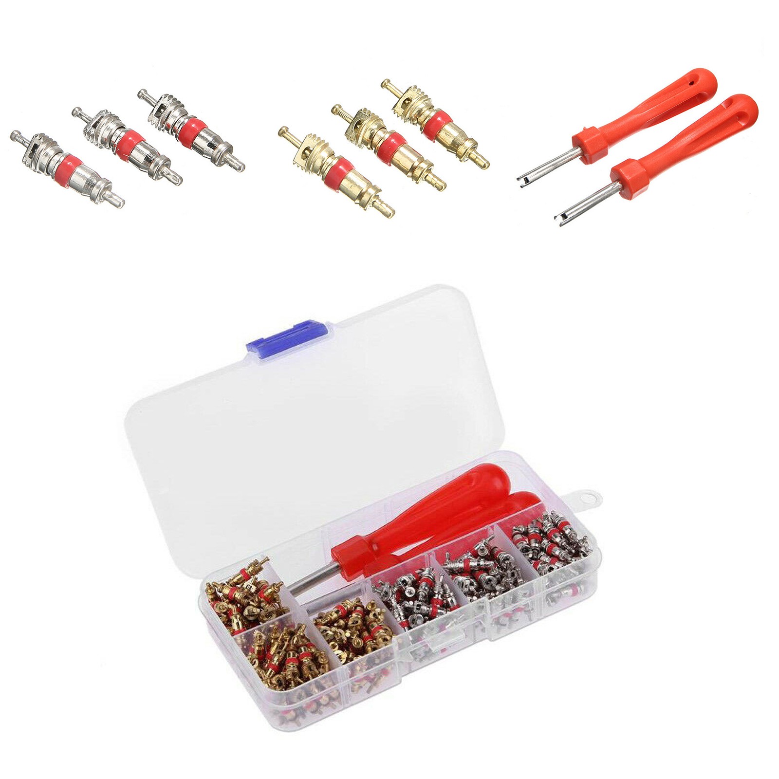 242PCS Car A/C Air Conditioning R134a Valve Core Assortment Remover Tool Kit E