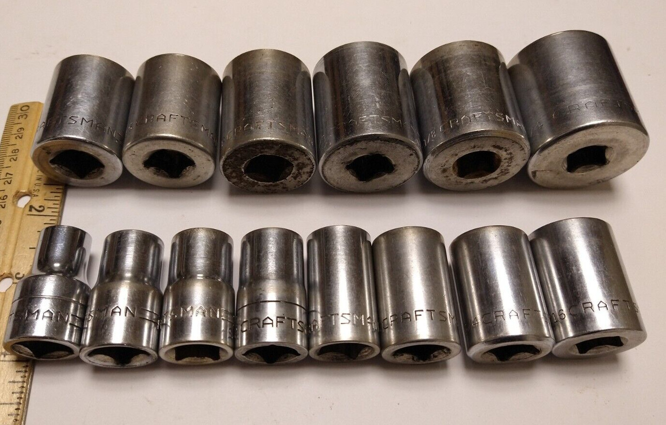 Craftsman Vintage 14 Pc Socket Set 1/2″ Dr 12 Pt Shallow 7/16″ to 1 1/4″ V USA