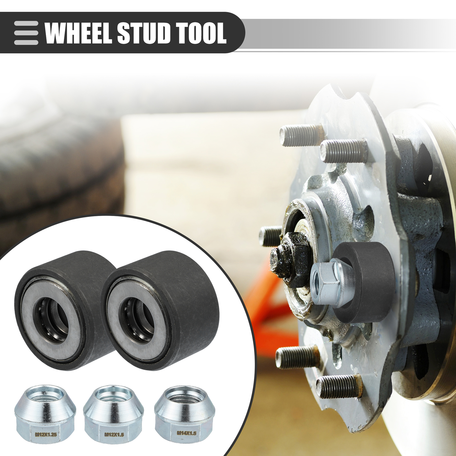 1 Set Wheel Stud Installer Tool Iron with 3/4″ Hex Wheel Lug Nuts Silver Tone