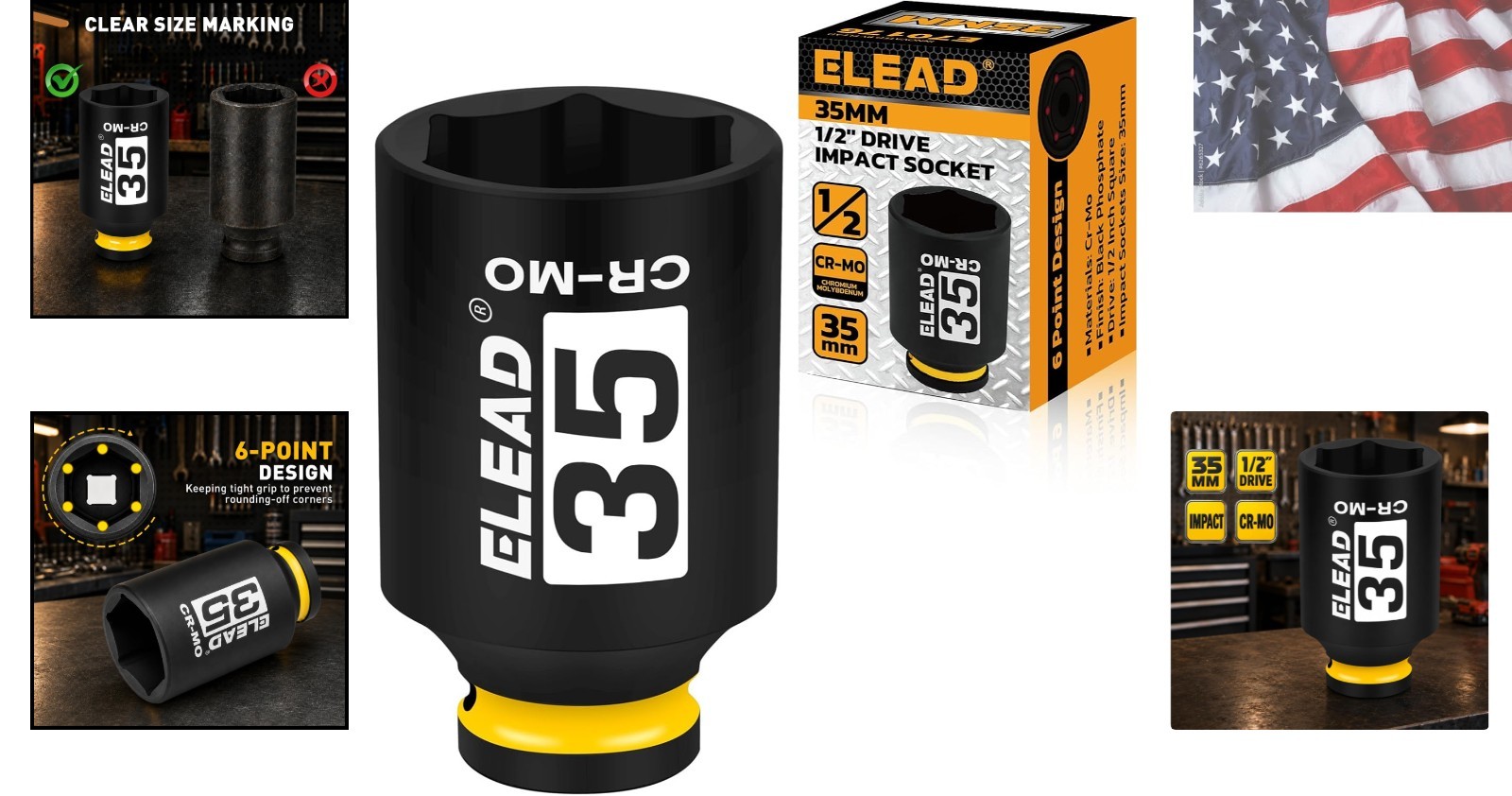 35 mm Socket 1/2″ Drive Deep Impact Socket, Metric 6 Point 1/2-inch Drive Imp…