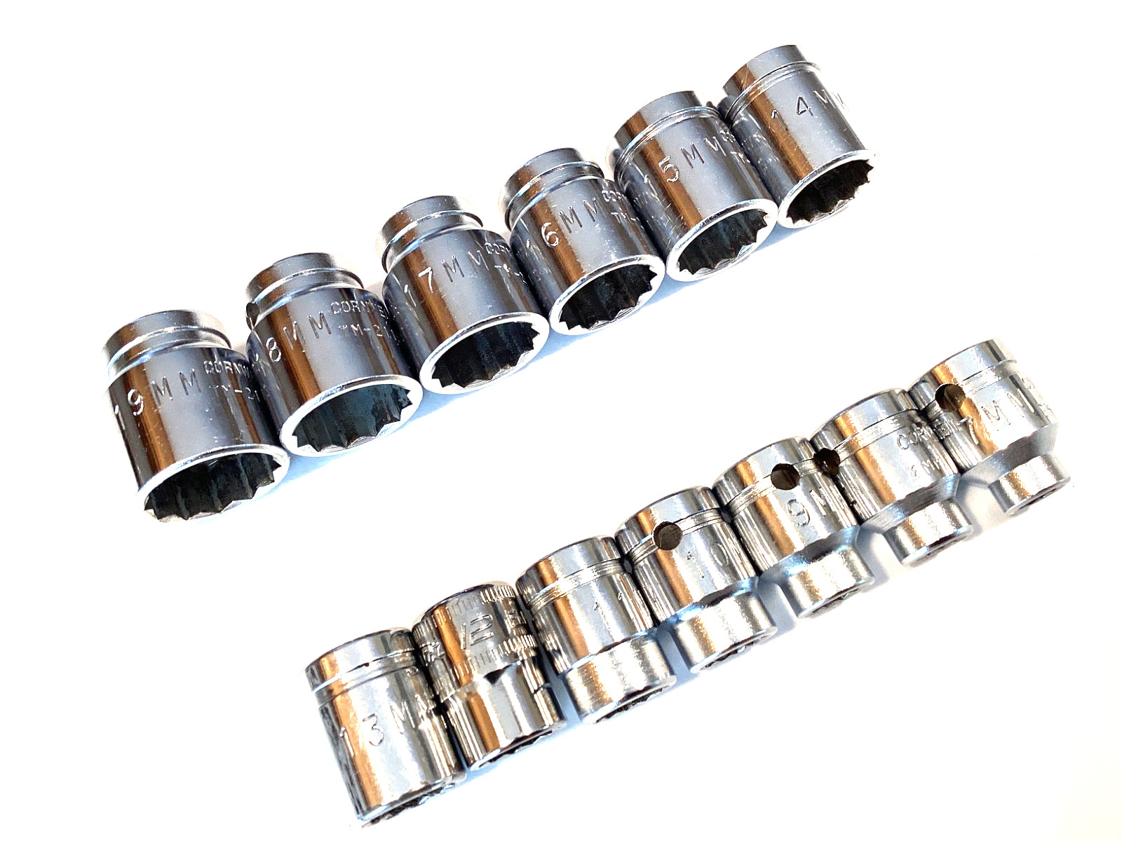 Snap On And Cornwell 13 Piece 3/8” Drive 12 POINT Metric Shallow Socket Set USA
