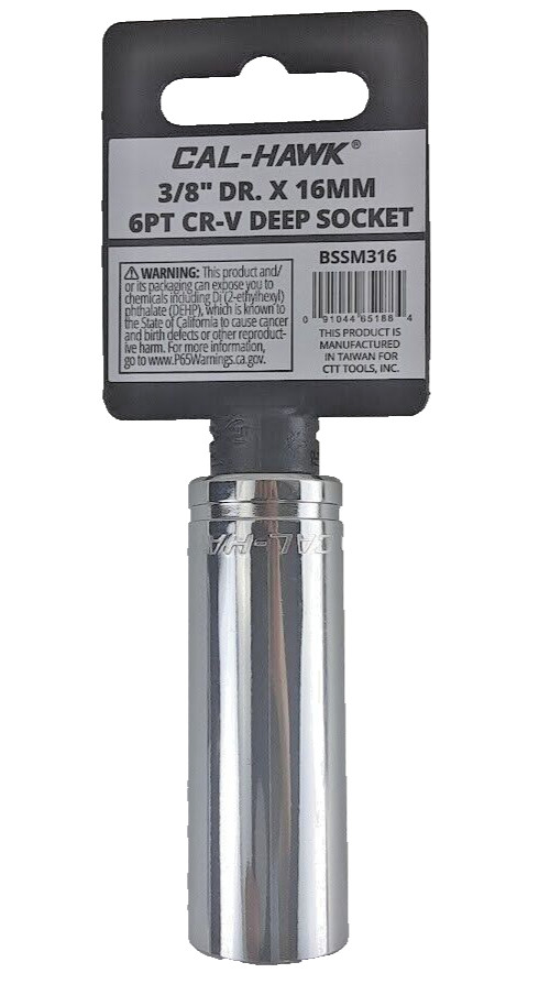 3/8″ DR. X 16 MM DEEP 63mm Length SOCKET 6 POINT Chrome-Vanadium CR-V MATERIAL