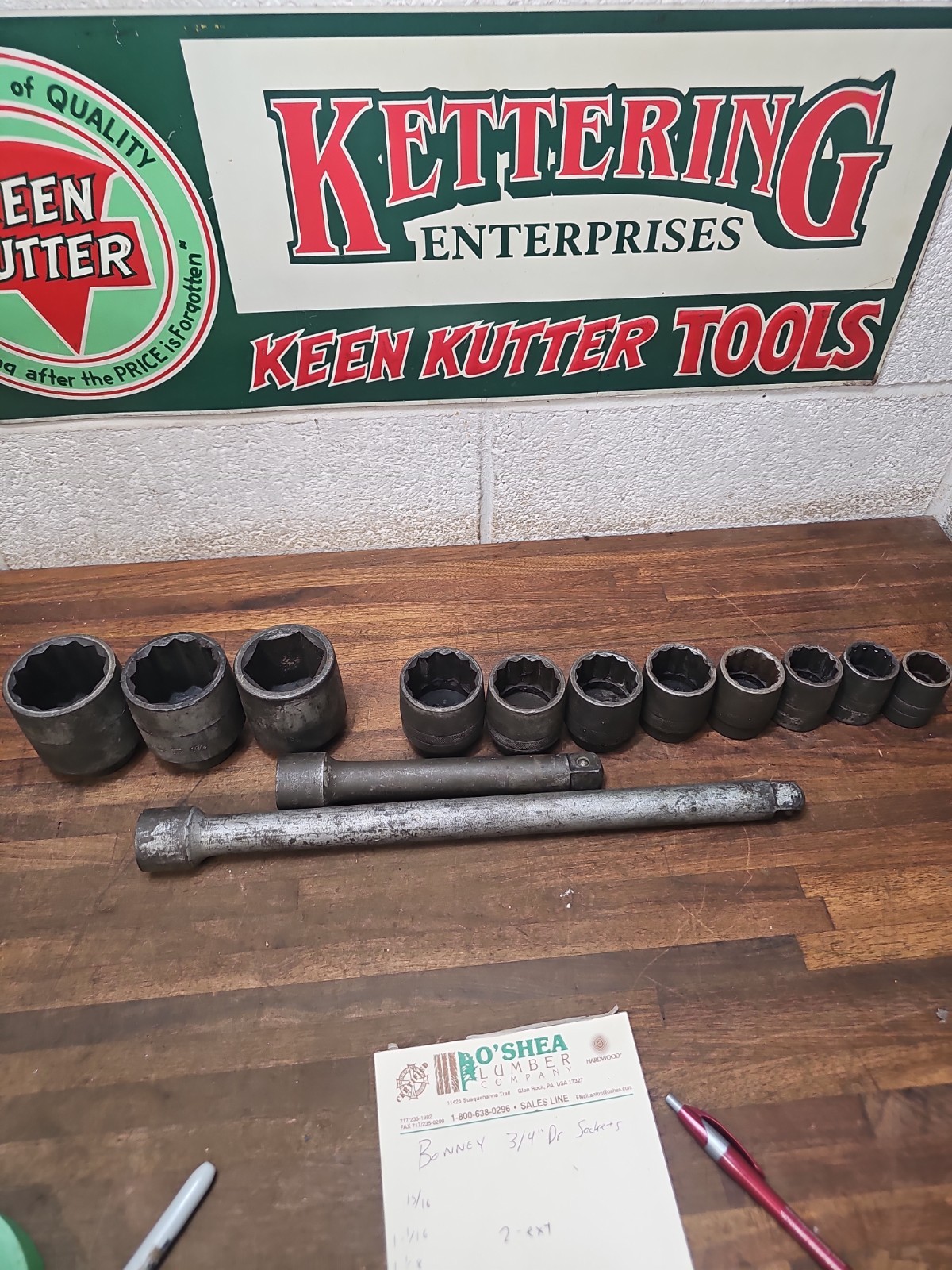 S41- 11 vinage BONNEY 3/4”dr Sockets + 2 extensions