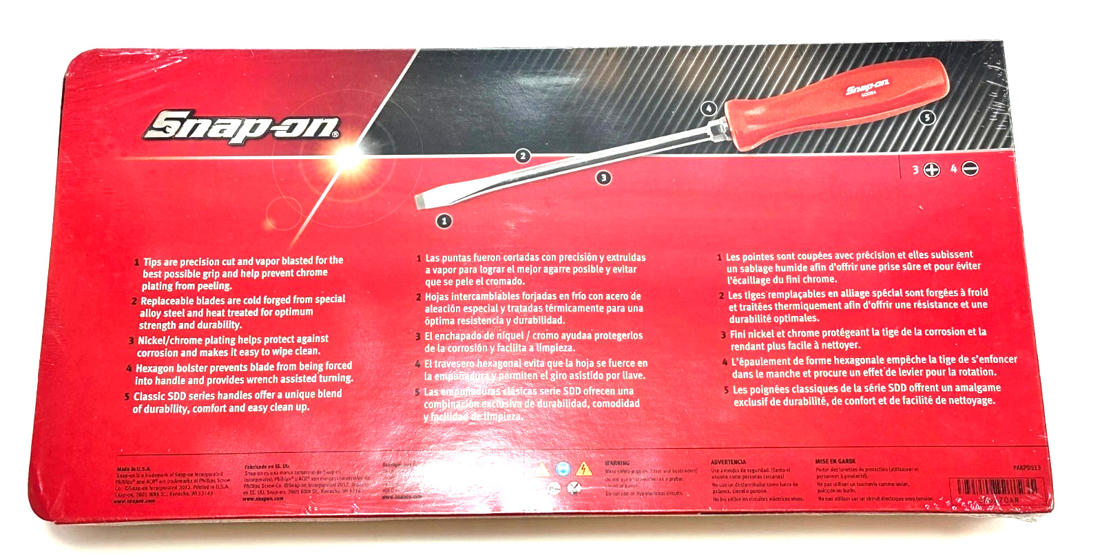New Snap-on™ 7-Piece Red Hard Handle Screwdriver Set SDDX70AR