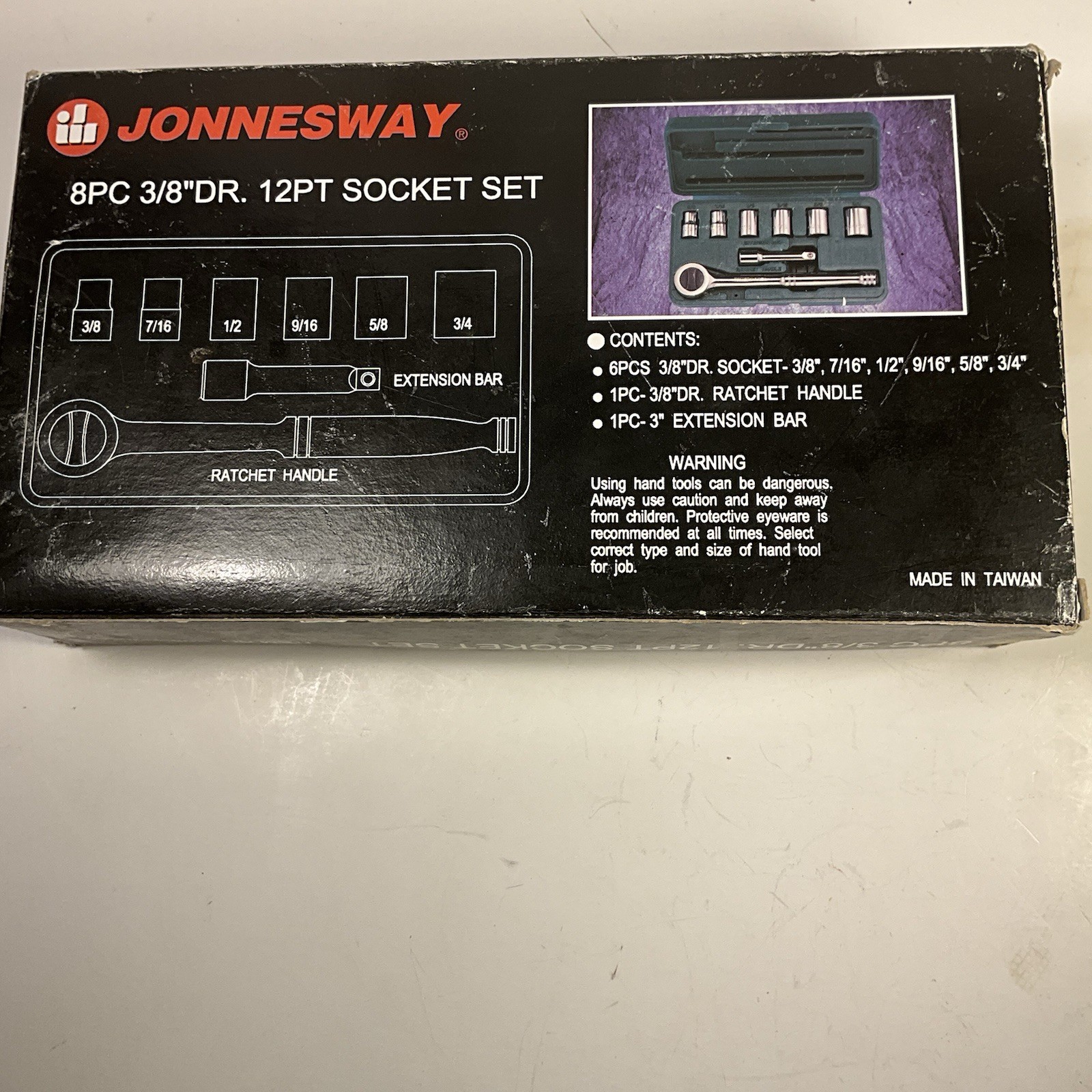 Jonnesway S05H3208Sa 8 Pc 12 point Socket Set 3/8″ Drive SAE 3/8 to 3/4
