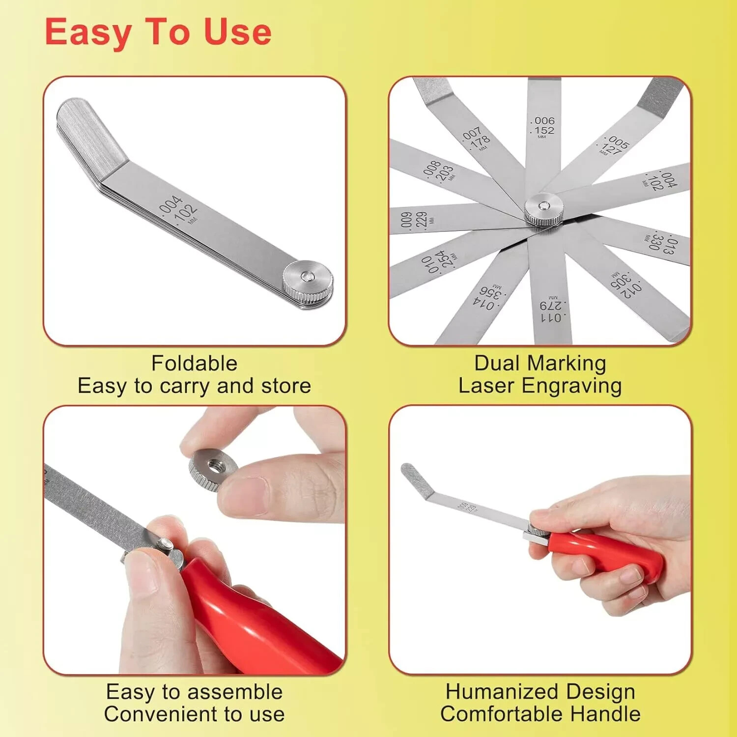 A308 Offset Valve Tappet Gauge 11-Blade Feeler Gauge Kit Sizes 0.004″ to 0.014″
