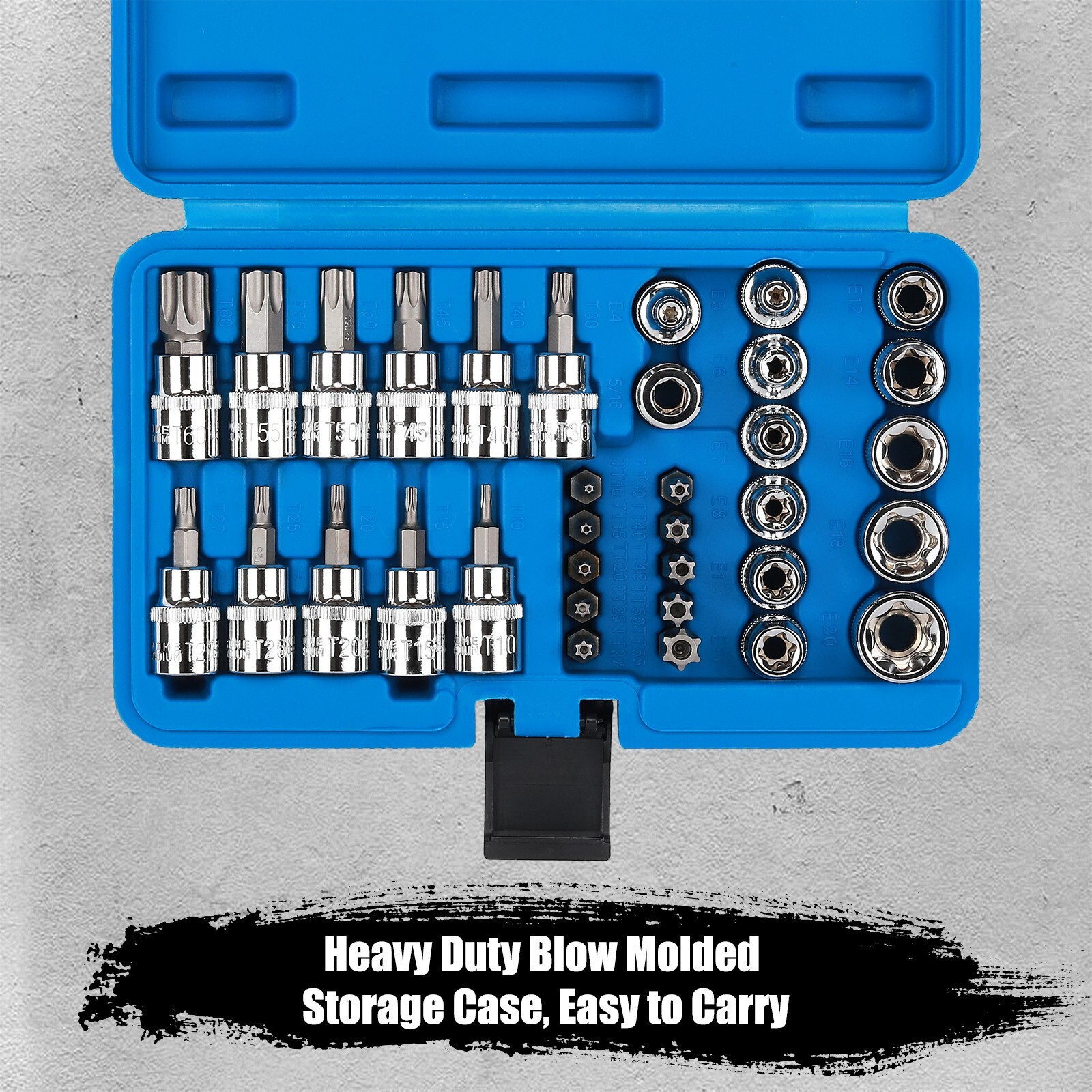 34PCS 3/8″Drive Torx Star Sockets & Bit Set Female External E-Torx Security Bits