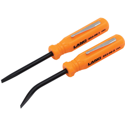 Lang 2pc Orange Straight & Curved 5″ Mini Pry Bar Set, made in USA #853-06-2ST