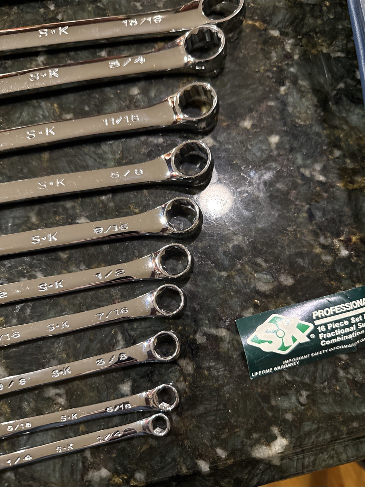 S-K 86014 Professional Tools 16-Piece Superkrome SAE Fractional Wrench Set USA