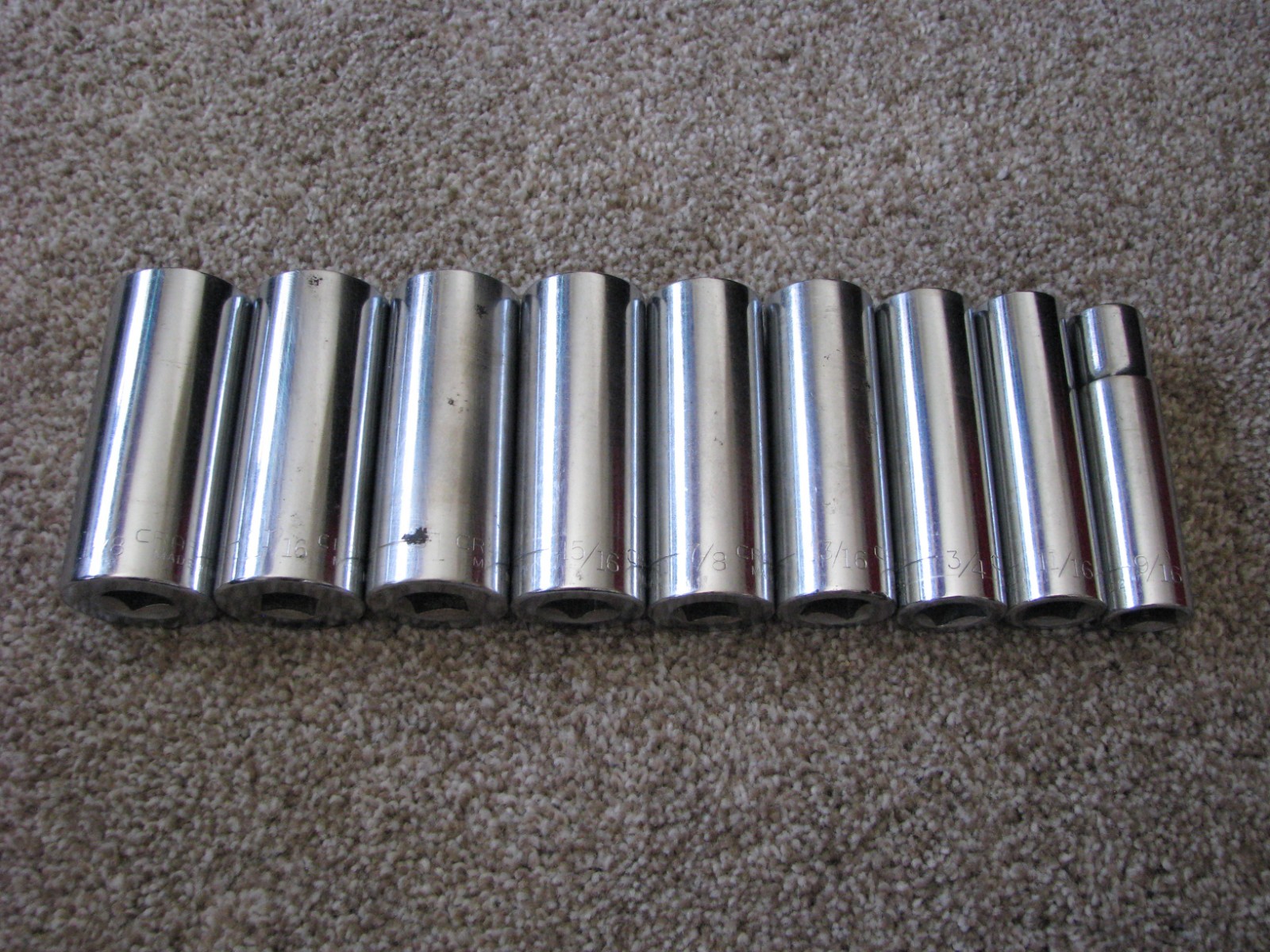 VINTAGE CRAFTSMAN (9 Pcs.) DEEP SOCKET SET 1/2 DRIVE , 12 POINT 9/16″ – 1 1/8″