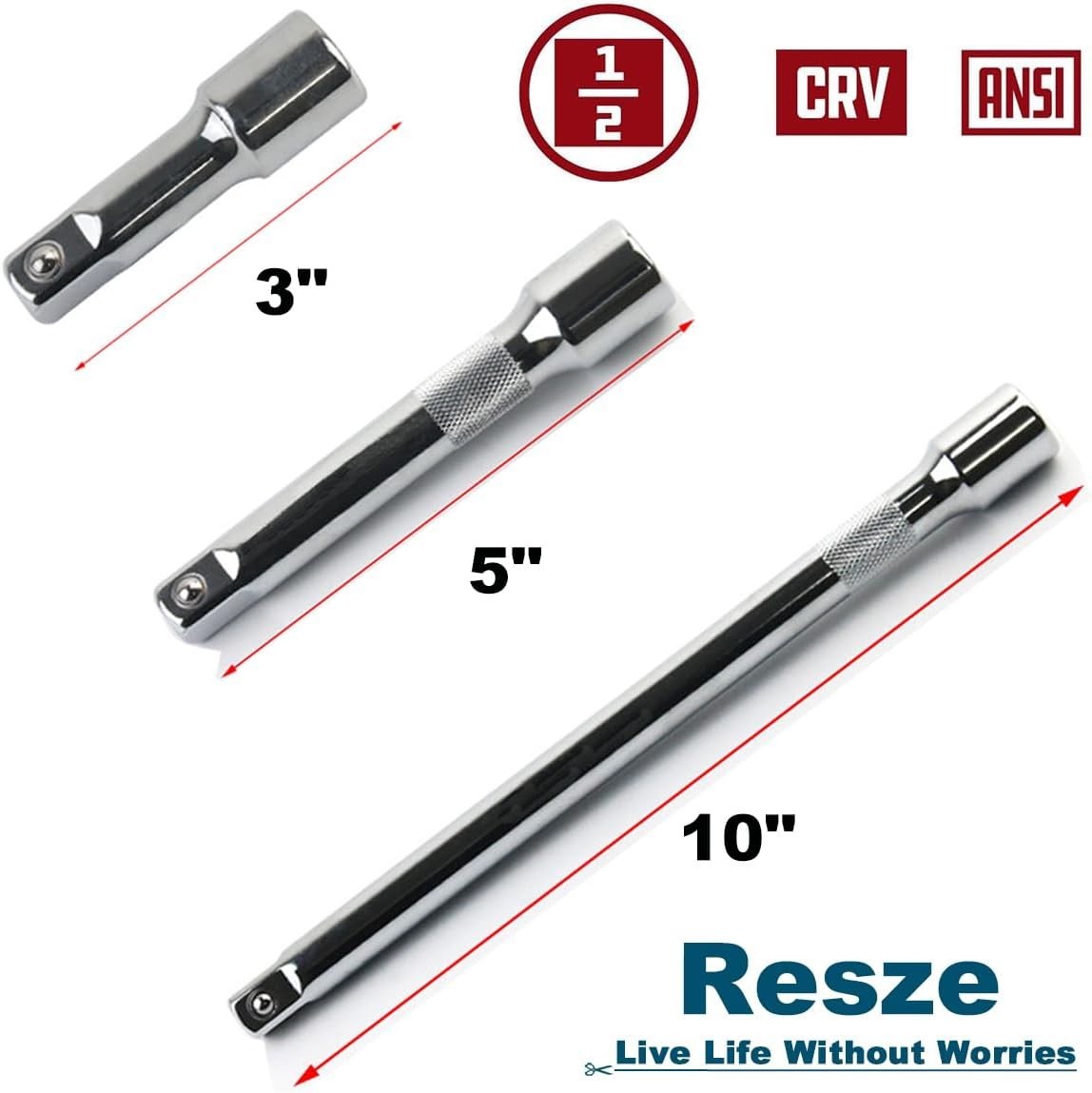 3-Pc Ratchet Extension Set – Non-Slip Grip, Spring Loaded, Corrosion Resistant