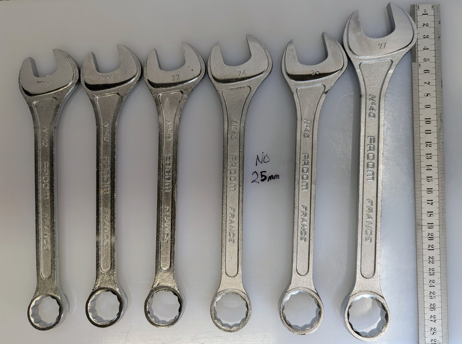 Six Facom France Combination Metric Wrenches sizes: 27, 26, 24, 23, 22, & 21mm