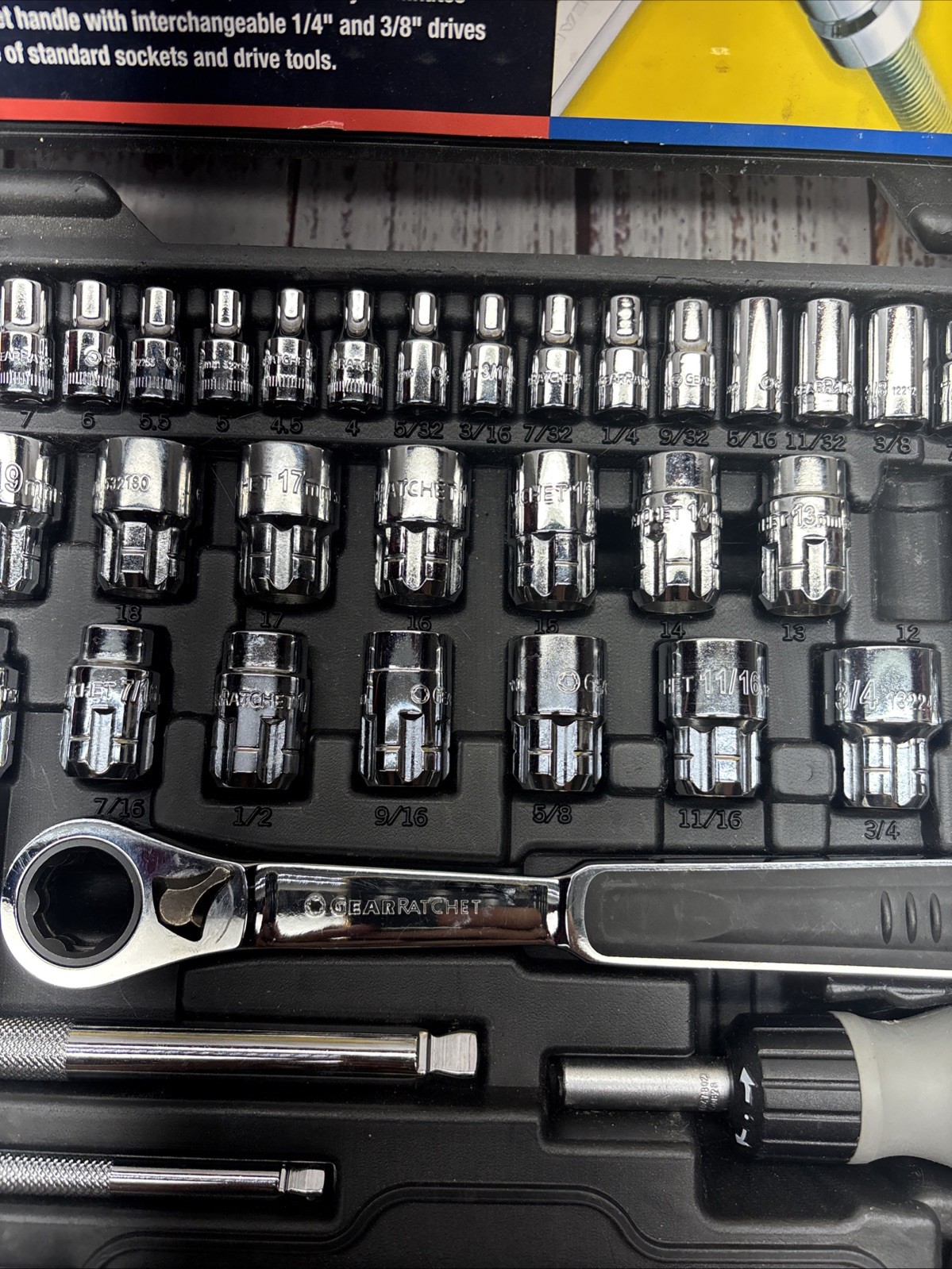 GearRatchet Vortex 60Pc Pass Thru 1/4” & 3/8” SAE Metric Socket
