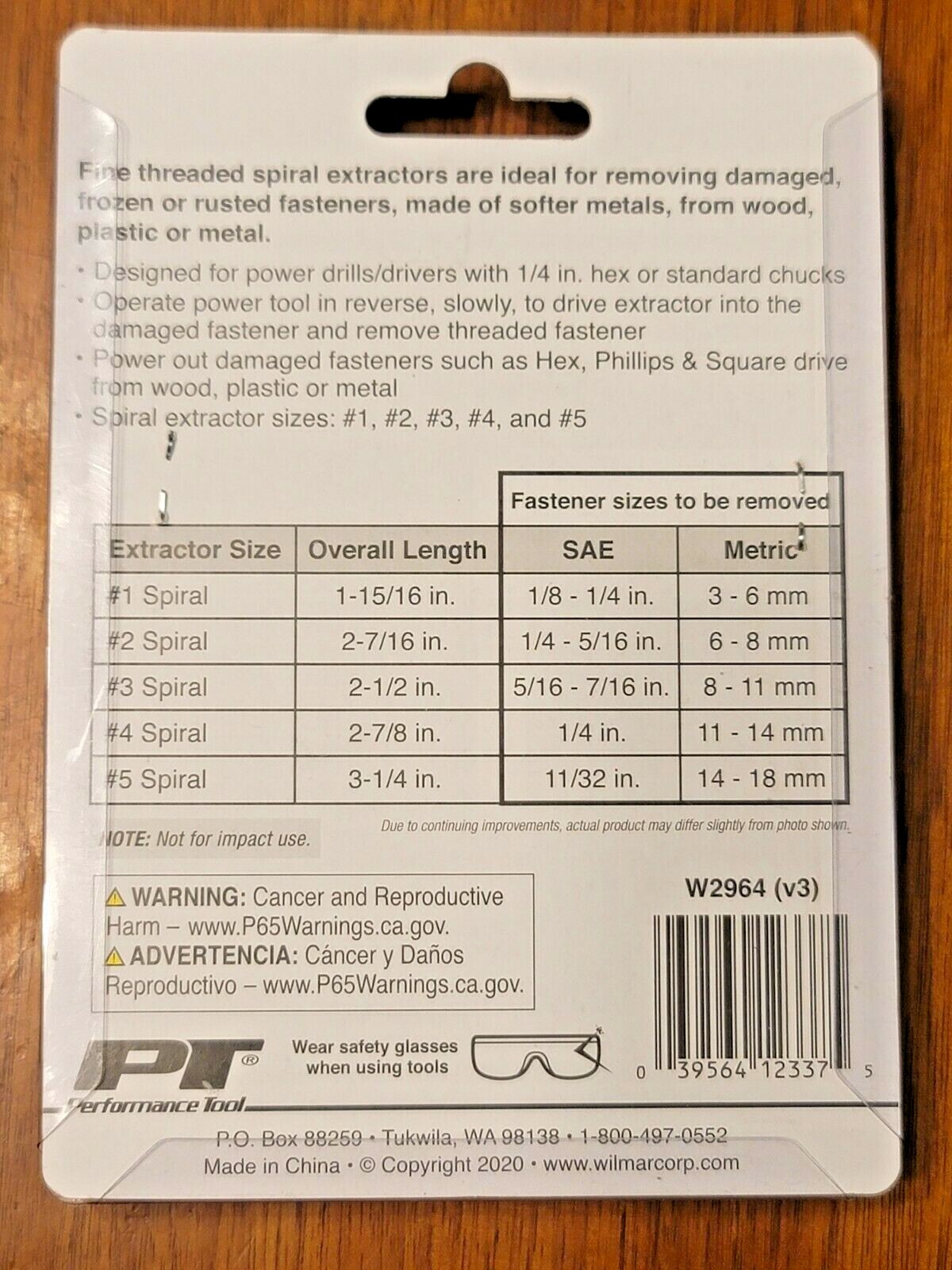 Performance Tool 5pc Fine Spiral Screw Extractor Set w/1/4″ Hex Shank #W2964