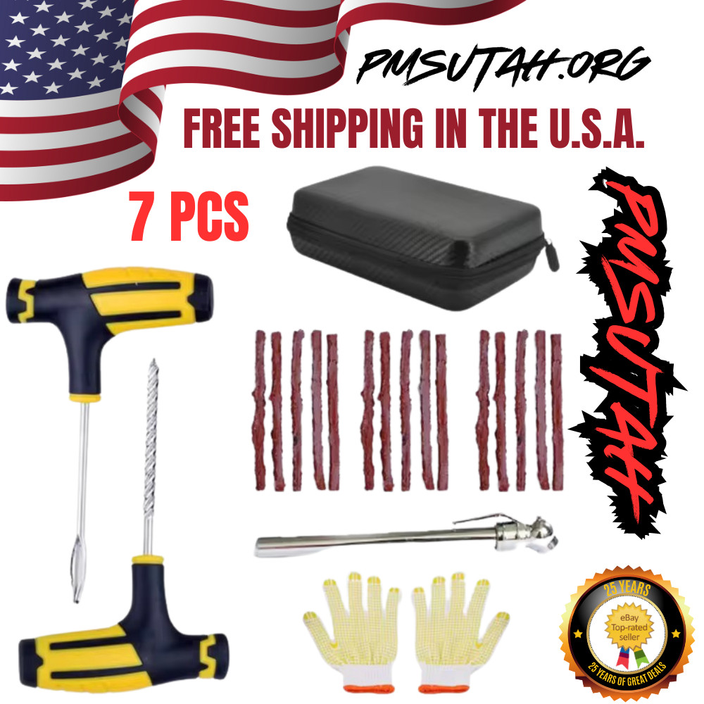7 Pc Car Truck Auto Road Emergency Tire Repair Plug Kit Waterproof Case Kit Box