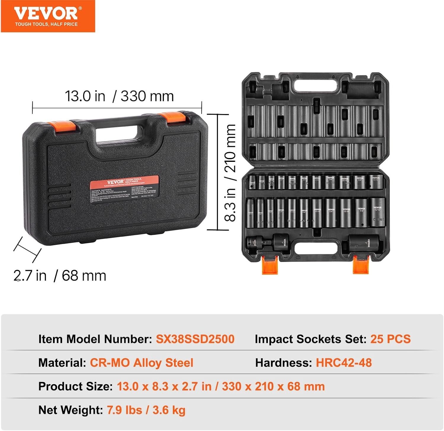 Heavy-Duty 3/8″ Drive Impact Socket Set 25pc for Auto Repair