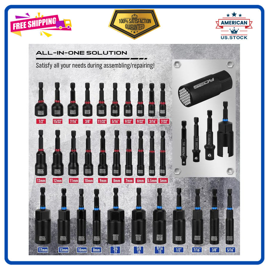 80pc Premium Magnetic Impact Nut Driver Set Metric SAE Socket Adapter Kit 80pcsX