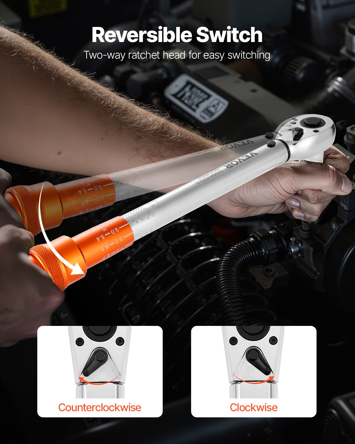 VEVOR Click Torque Wrench Set 3 Pcs 1/4 3/8 1/2 Inch Dual-direction 72-Tooth