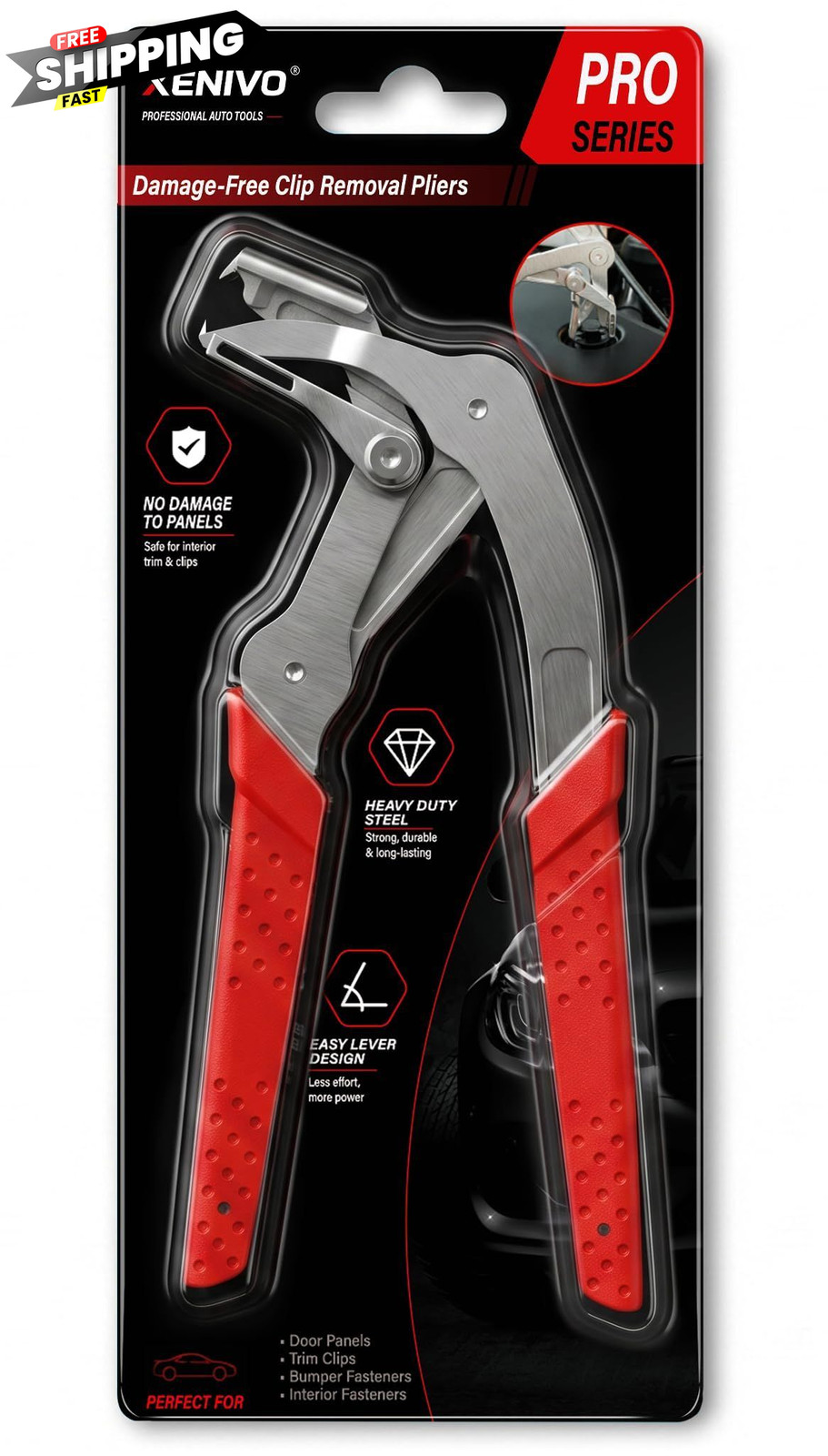 Car Clip Pliers, Damage-Free Removal Pliers for Plastic Push Pins, Red