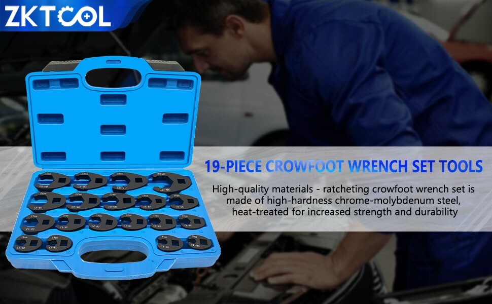 19PCS Crowfoot Wrench Set Metric Crows Foot 8-32mm Flare Nut Wrench Set Tool Kit