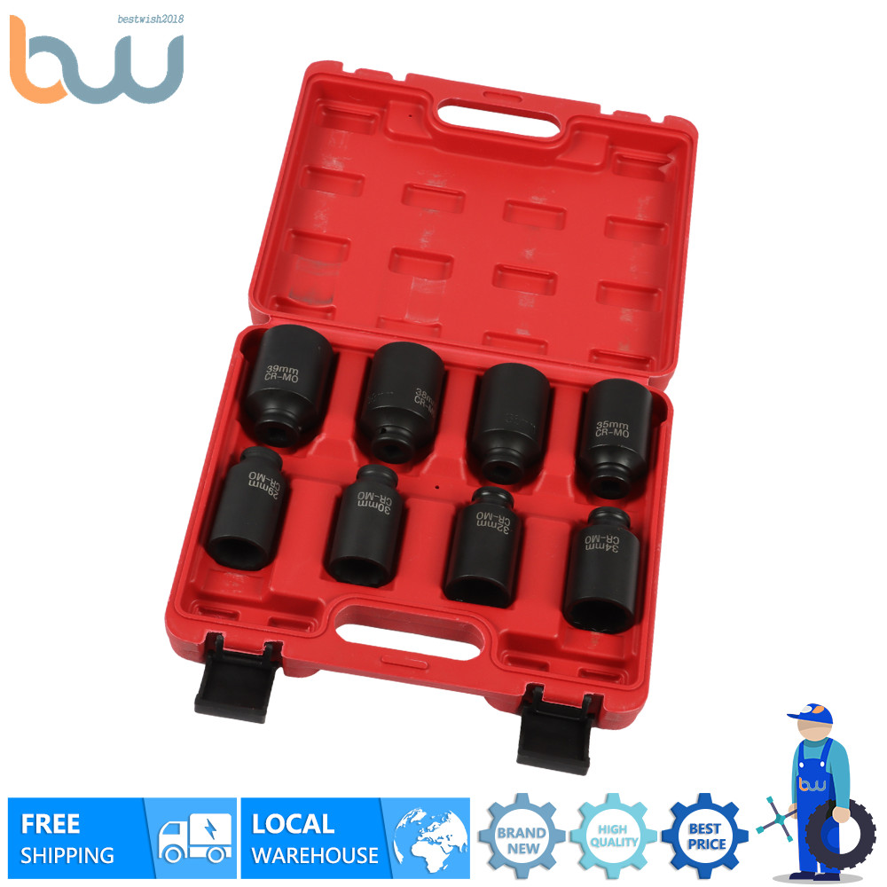1/2-Inch Drive Deep Spindle Axle Nut Impact Socket Set 29mm-39mm 12 Point