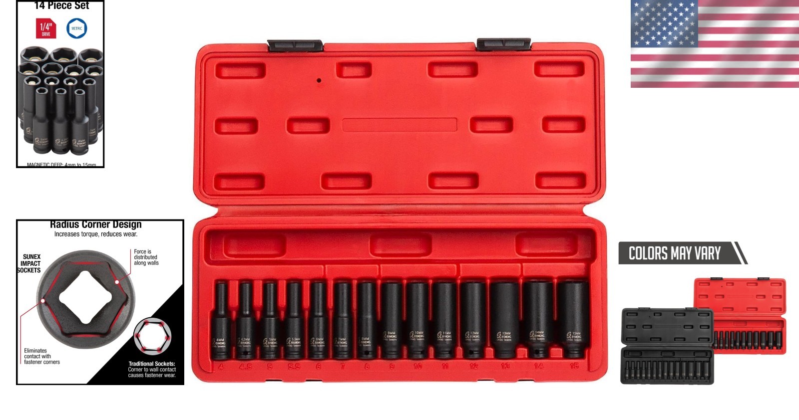 14-Piece Metric Deep Impact Socket Set 1/4″ Drive Cr-Mo Steel Magnetic