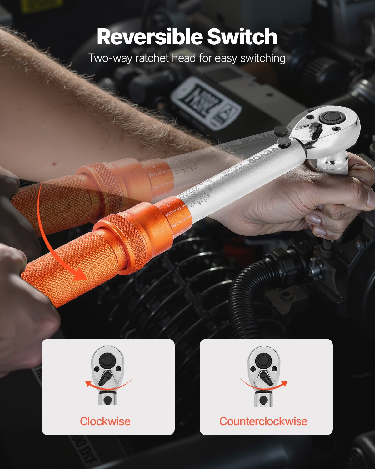 VEVOR Click Torque Wrench Set 1/4Inch Drive 20-240 lbf-in/2.3-27.1N.m Orange