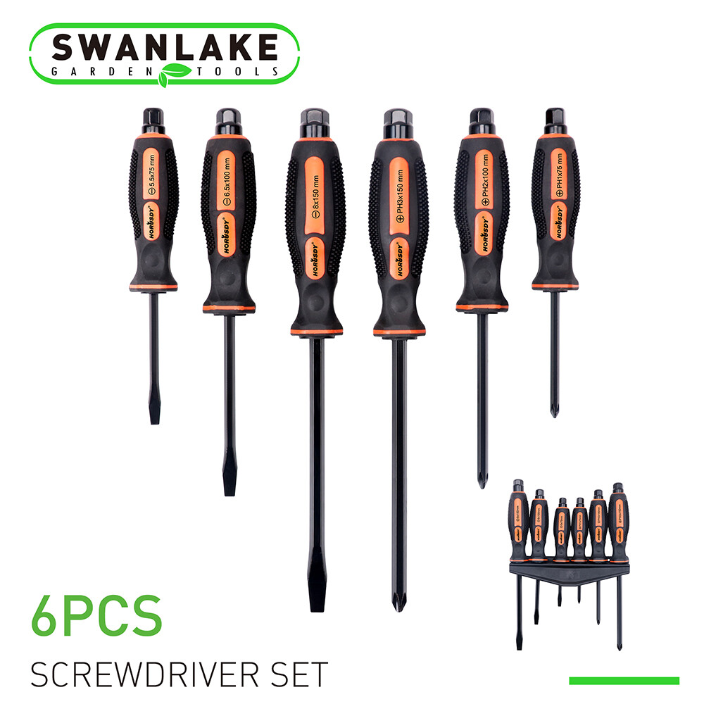 6PC Magnetic Go Through Screwdriver Set Impact Hex Bolster 3 Phillips 3 Flat