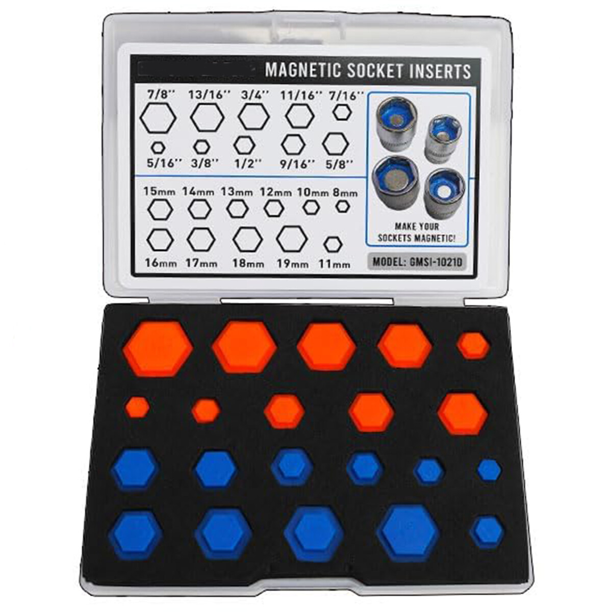 21PCS Magnetic Socket Inserts SAE and Metric 5/16″-7/8″ 8-19mm Universal Socket