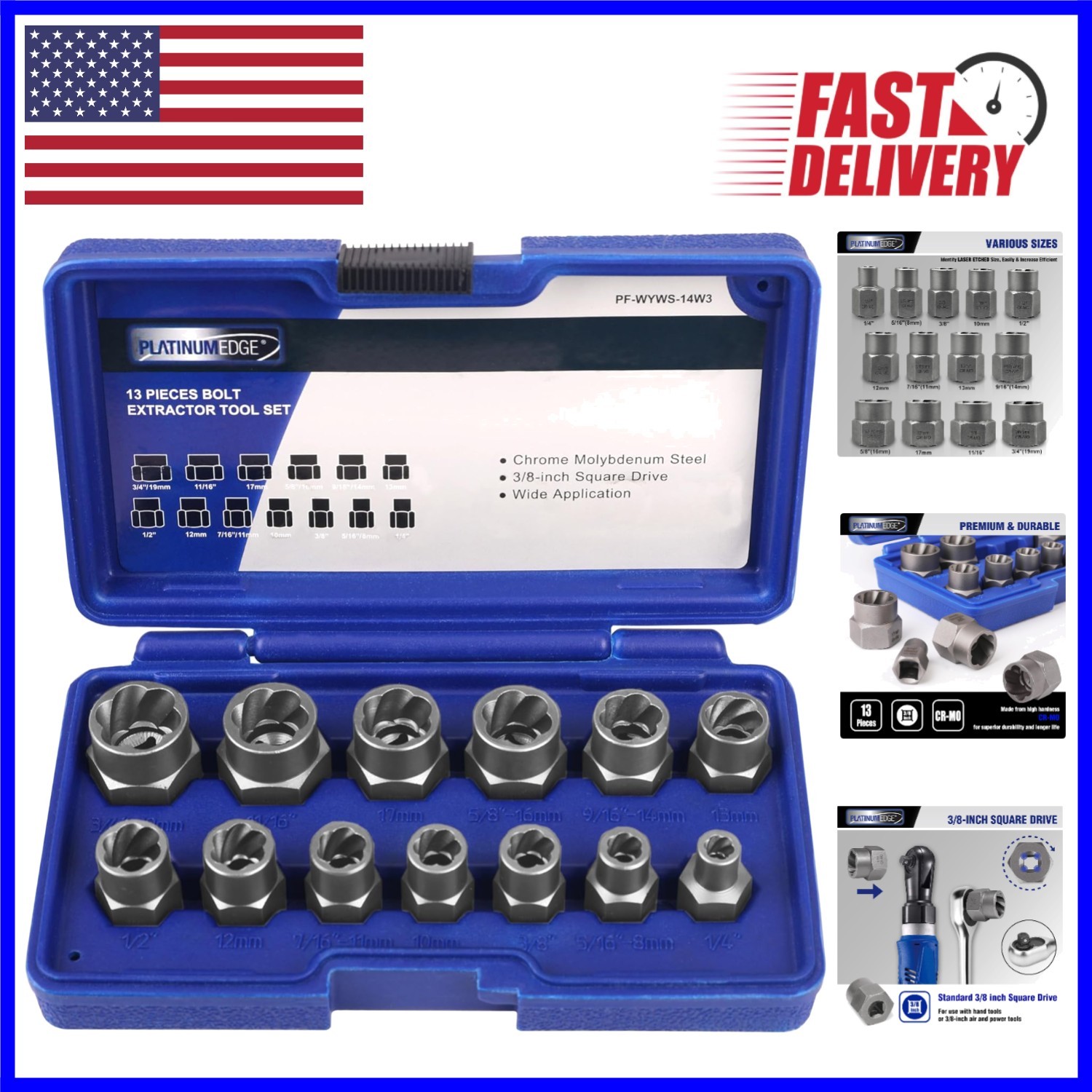 Versatile 13-Piece Bolt & Nut Remover Set – Perfect for Stripped Fasteners